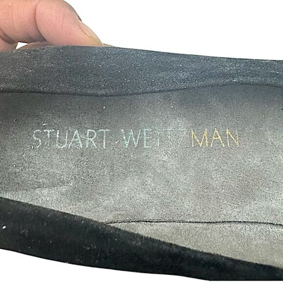 Stuart Weitzman Black Suede Pumps Block Heel Gold Accent Comfort Size 6.5 Medium - Picture 5 of 9